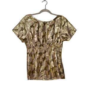 3.1 PHILLIP LIM $795 Metallic Gold Floral Short Sleeve Blouse Size 6